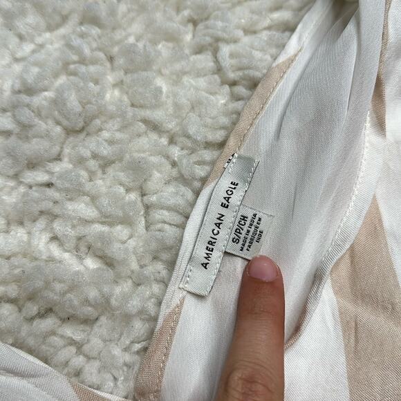 American Eagle Beige and White Capri Jumpsuit Beachy Belted Wide Leg G12 - Picture 5 of 11